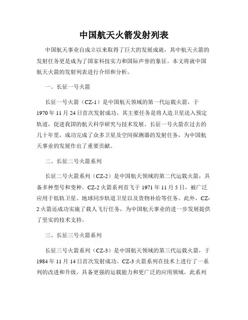 中国航天火箭发射列表