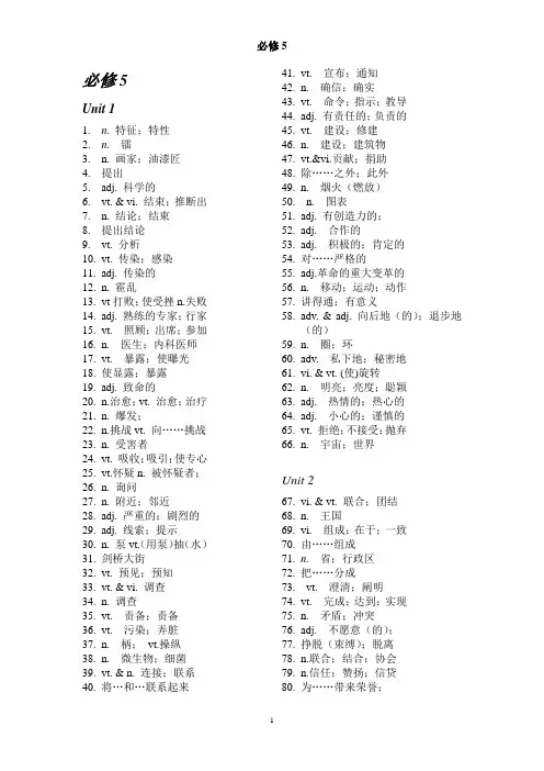 高中英语人教版 必修五  词汇表