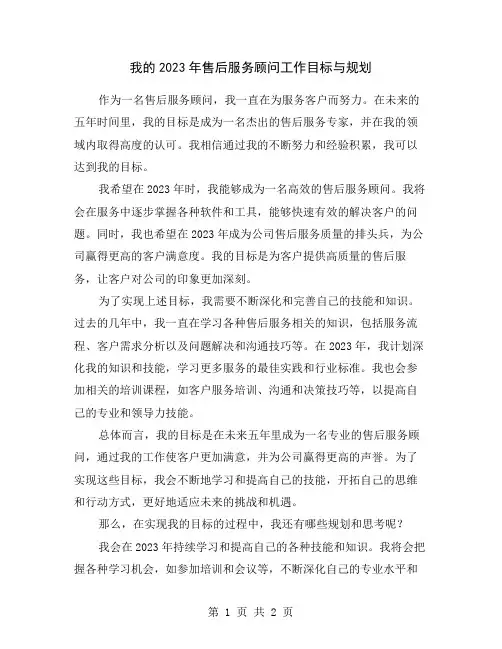 我的2023年售后服务顾问工作目标与规划