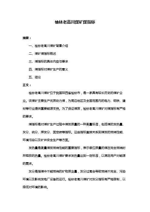 榆林老高川煤矿煤指标