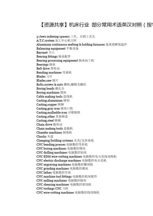 机床行业 部分常用术语英汉对照