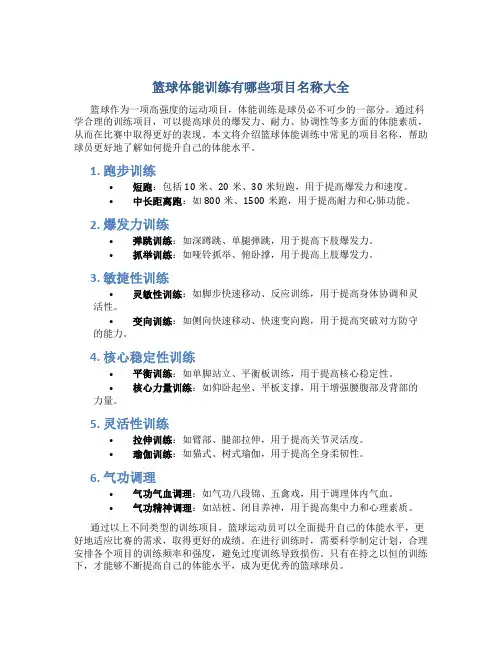 篮球体能训练有哪些项目名称大全