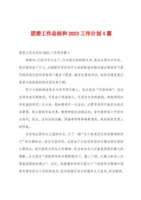 团委工作总结和2023年工作计划4篇