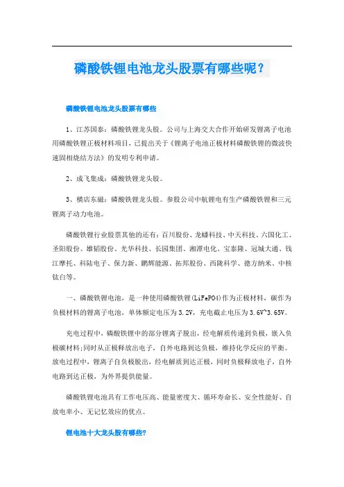 磷酸铁锂电池龙头股票有哪些呢？