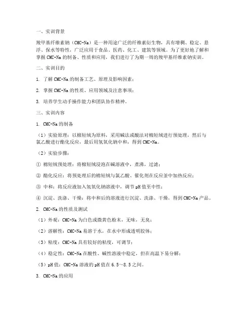 羧甲基纤维素钠实训报告