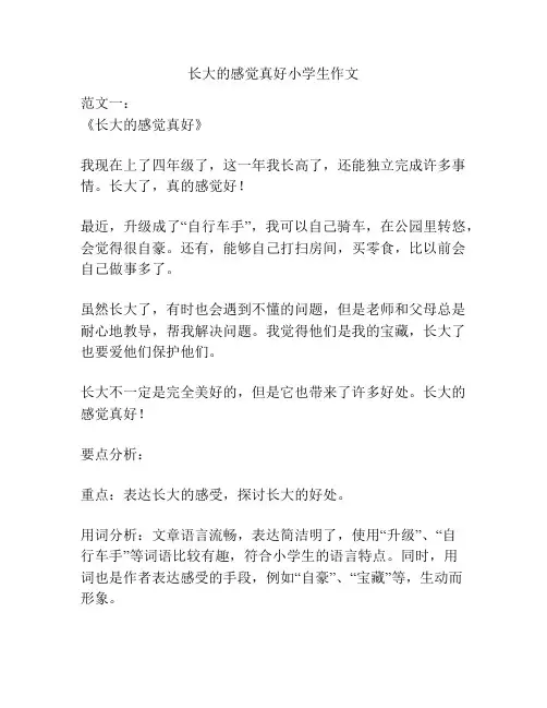 长大的感觉真好小学生作文