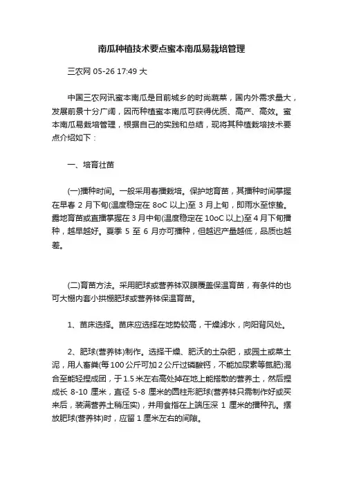 南瓜种植技术要点蜜本南瓜易栽培管理