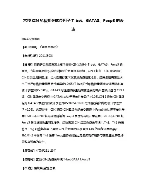 宫颈CIN免疫相关转录因子T-bet、GATA3、Foxp3的表达