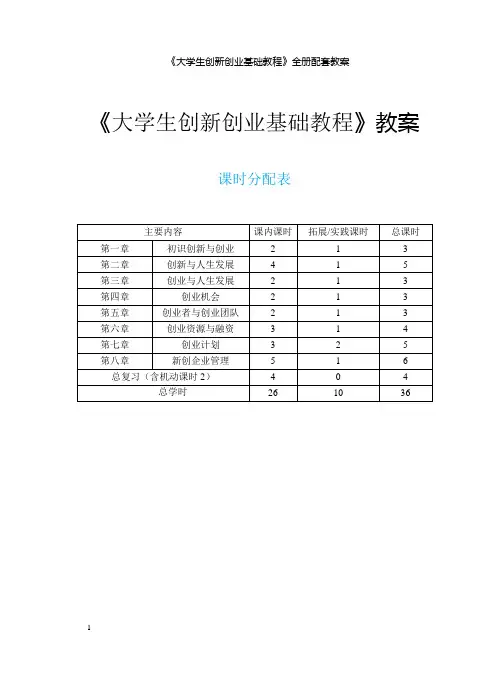《大学生创新创业基础教程》全册配套教案