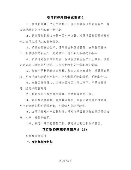 项目副经理职责范围范文（3篇）