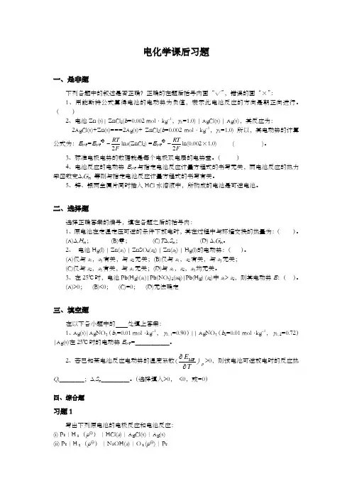 关于大学物理化学电化学课后习题及答案