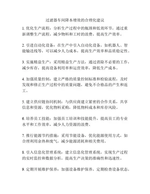 过滤器车间降本增效的合理化建议