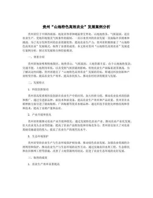 贵州“山地特色高效农业”发展案例分析