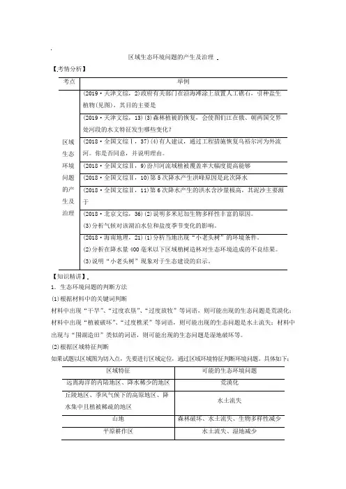 2020 地理 二轮复习 专题 区域生态环境问题的产生和治理
