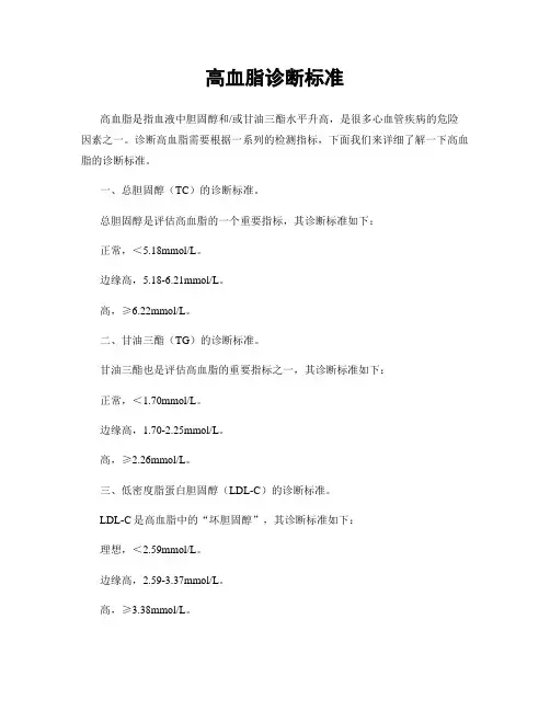 高血脂诊断标准