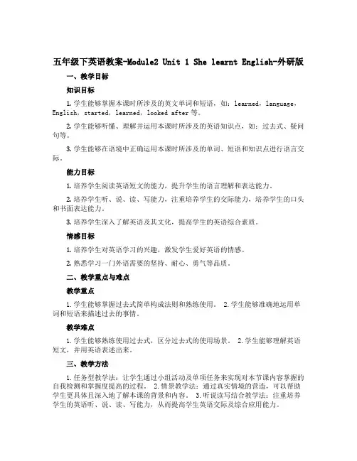 五年级下英语教案-Module2 Unit 1 She learnt English-外研版