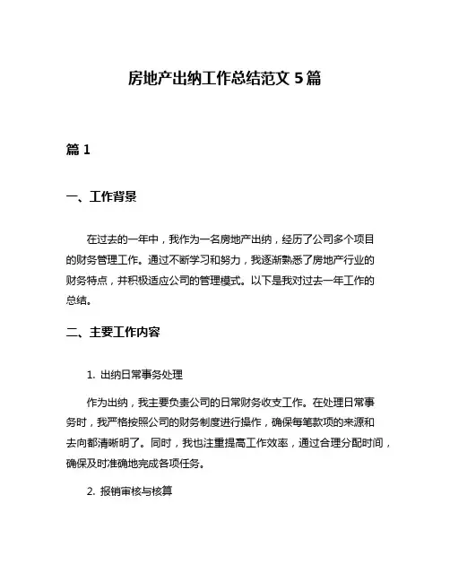 房地产出纳工作总结范文5篇