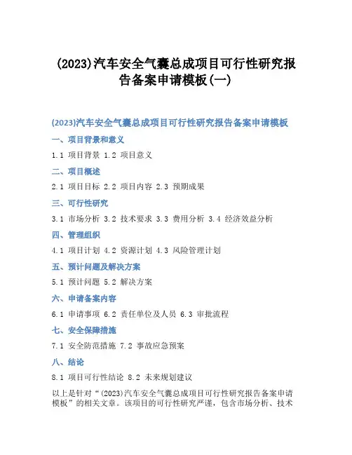 (2023)汽车安全气囊总成项目可行性研究报告备案申请模板(一)