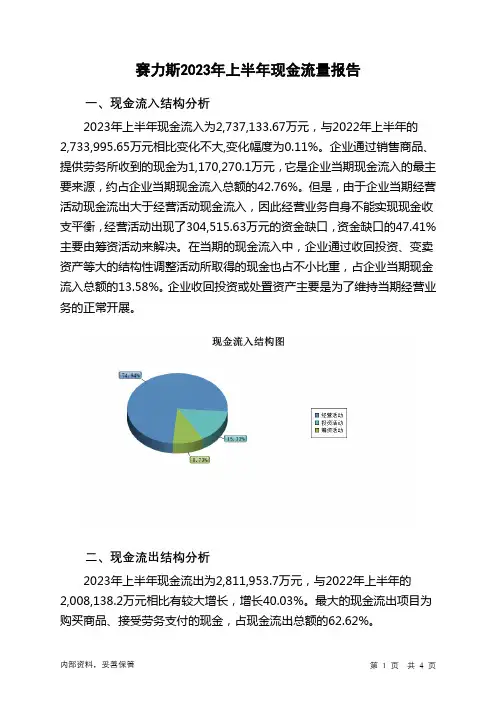 601127赛力斯2023年上半年现金流量报告