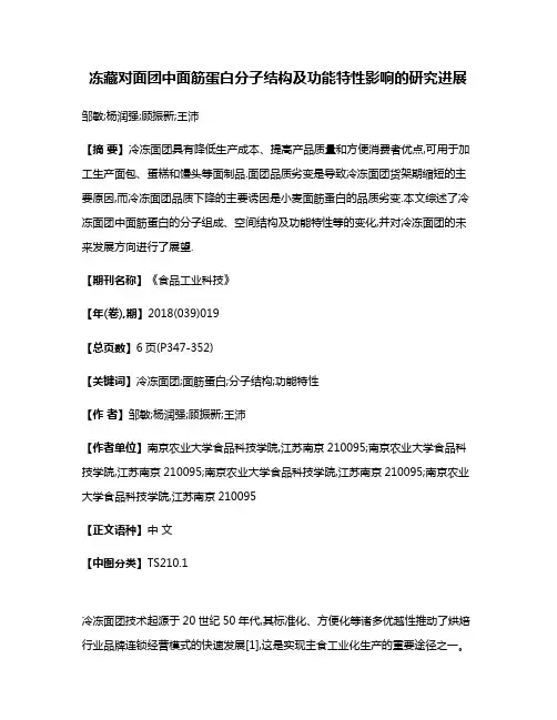 冻藏对面团中面筋蛋白分子结构及功能特性影响的研究进展