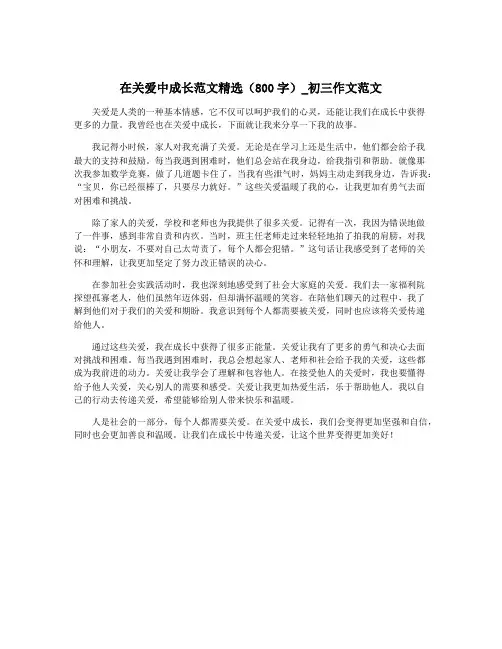 在关爱中成长范文精选(800字)_初三作文范文