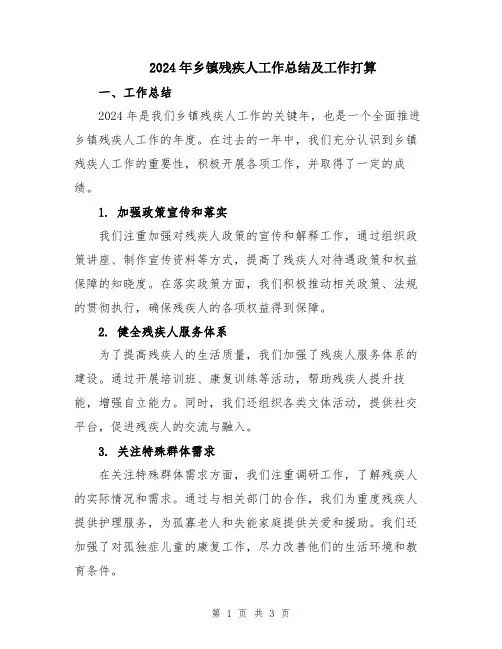 2024年乡镇残疾人工作总结及工作打算