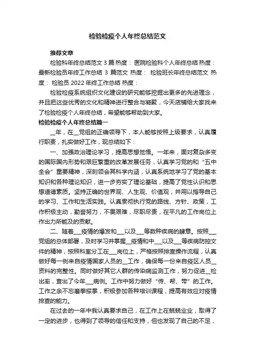 检验检疫个人年终总结范文