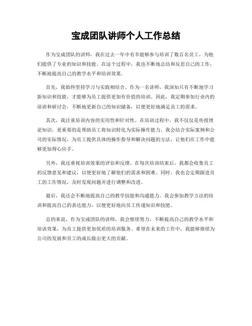 宝成团队讲师个人工作总结