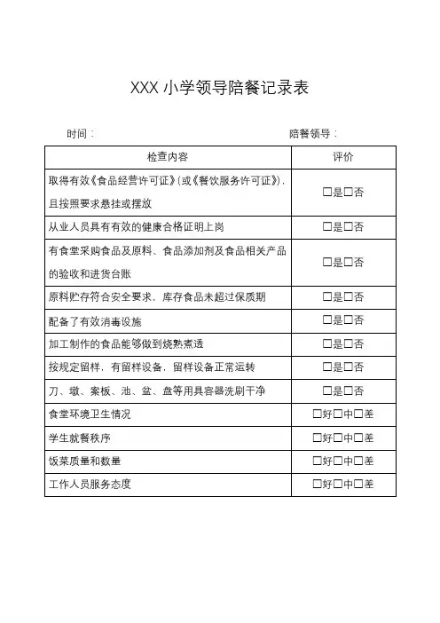 XXX学校领导陪餐记录表