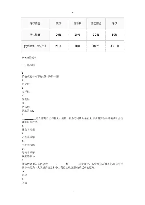 优课联盟积极心理学期末测试答案