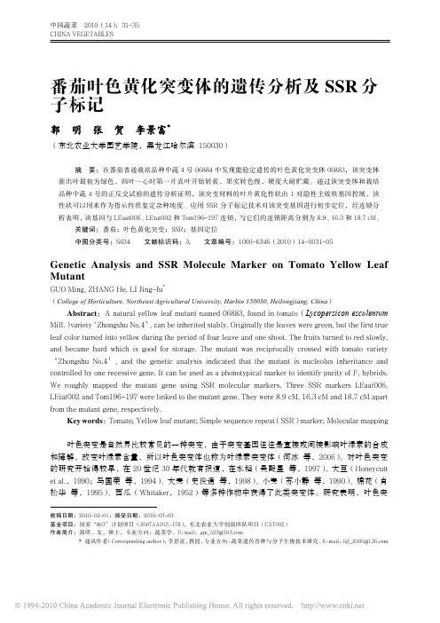 番茄叶色黄化突变体的遗传分析及SSR分子标记[1]
