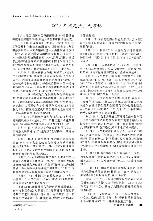 2012年棉花产业大事记
