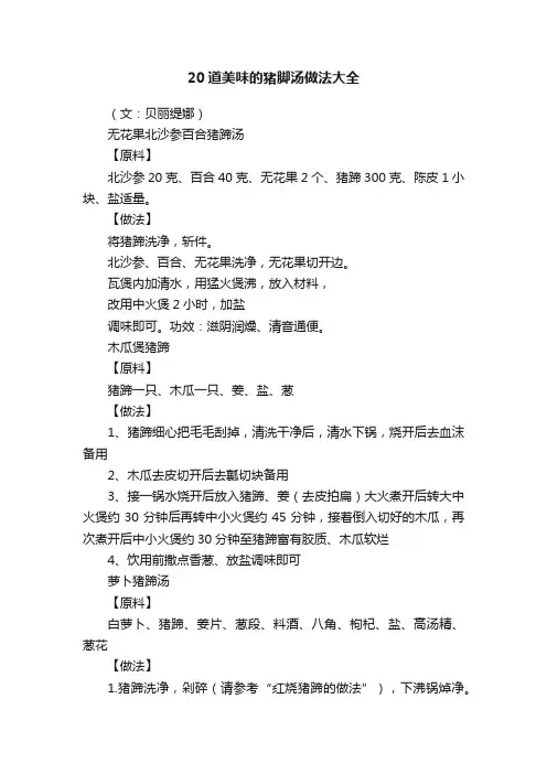 20道美味的猪脚汤做法大全