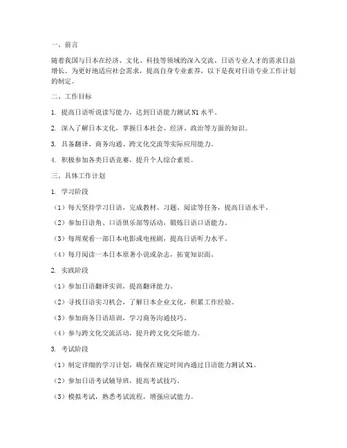 日语专业工作计划范文模板