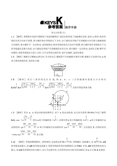 2019高考物理大一轮(江苏版)复习方案：测评详解 第9单元 磁场