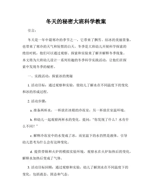 冬天的秘密大班科学教案