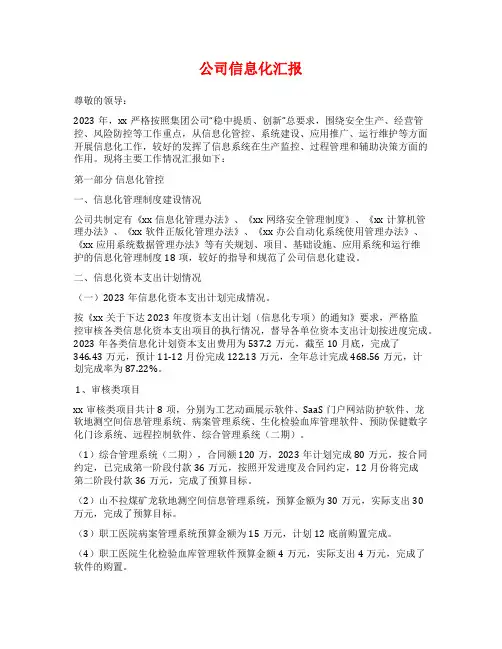 公司信息化汇报范文