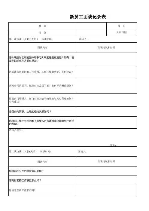 新员工面谈记录表【常规】(1)