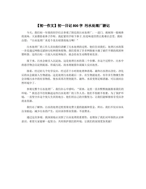 【初一作文】初一日记800字 污水处理厂游记