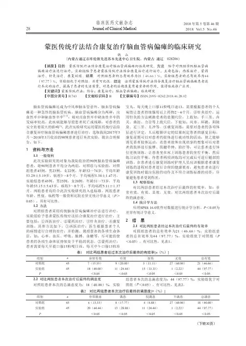 蒙医传统疗法结合康复治疗脑血管病偏瘫的临床研究