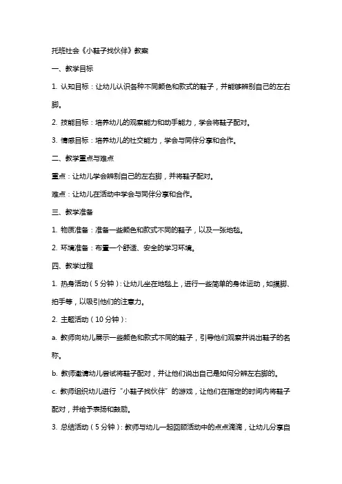 托班社会《小鞋子找伙伴》教案