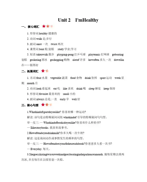 (新)陕旅版英语六年级上册Unit 2 知识清单