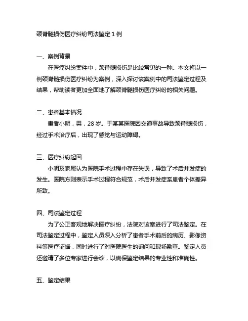颈脊髓损伤医疗纠纷司法鉴定1例