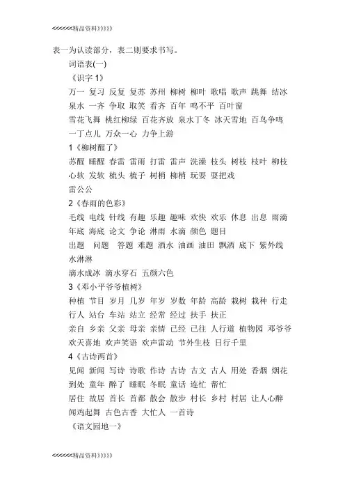 一年级一类字二类字知识讲解