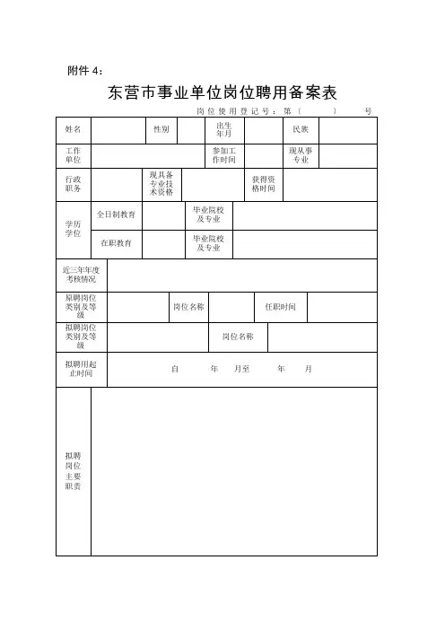 事业单位人员岗位聘用备案表