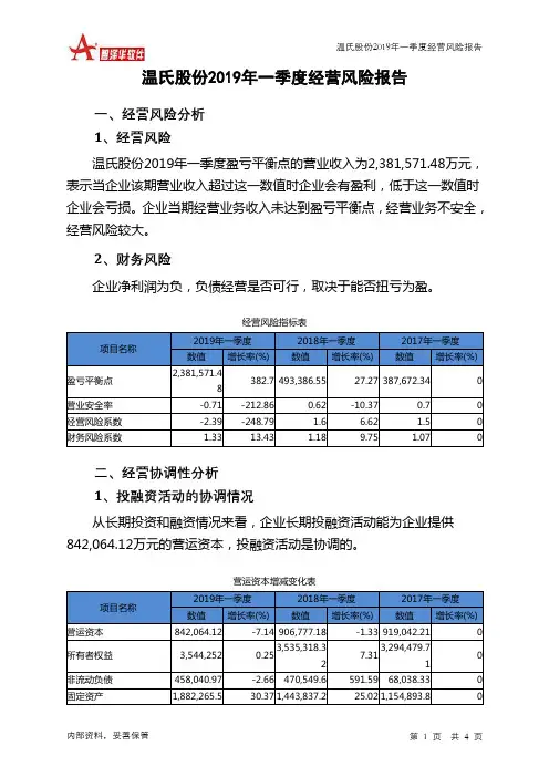 温氏股份2019年一季度经营风险报告