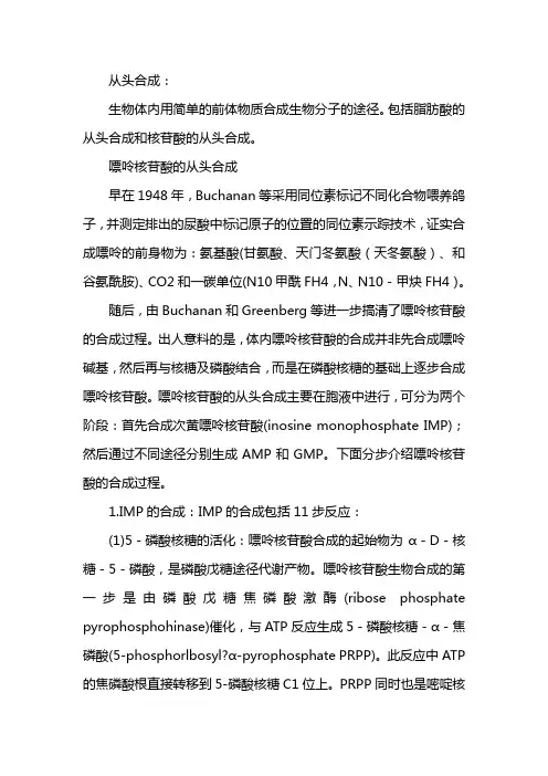 嘌呤核苷酸从头合成的原料