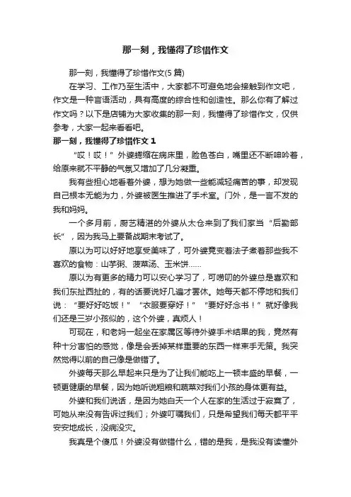 那一刻，我懂得了珍惜作文