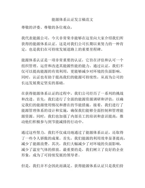 能源体系认证发言稿范文