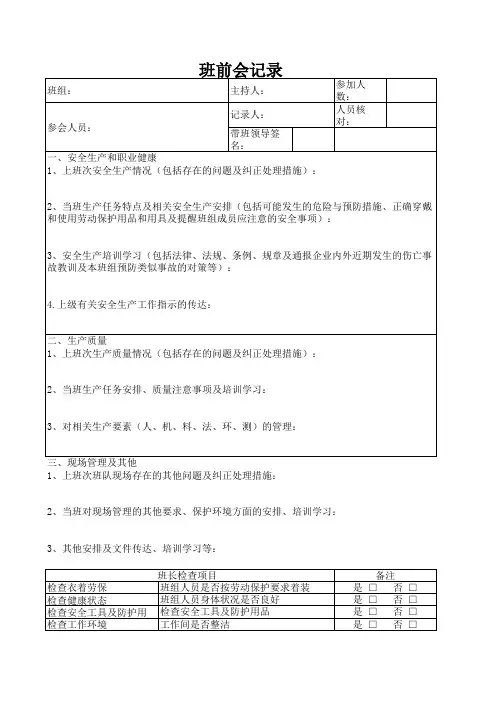 班前会记录表